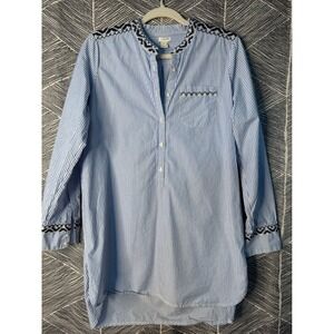 J. Crew‎ Blue Striped Embroidered Collar Cuff Tunic Shirt Sz M